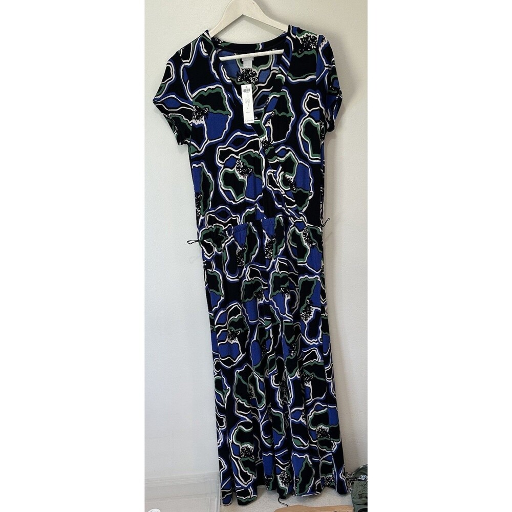 CHICOS Travelers Stencil Floral Pull-On Dress Slinky Knit Sz 1 US 8/10**NWT**